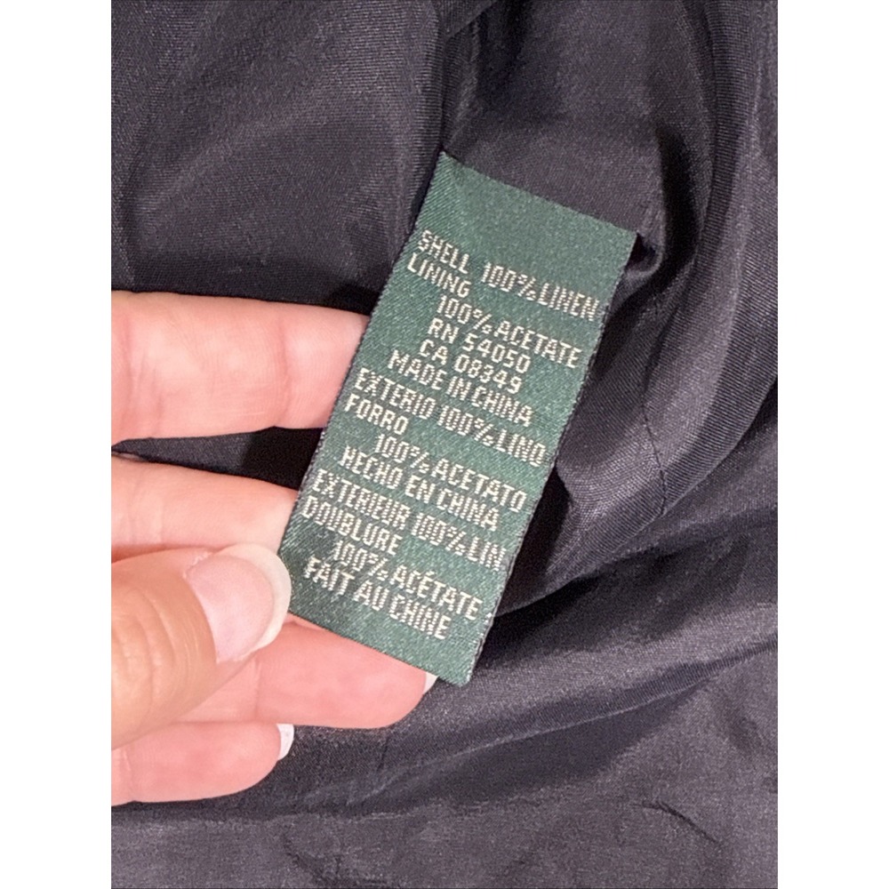 Lauren Ralph Lauren Jacket Womens 12 Black 100% Linen Open Pockets Minimal Lagen - Picture 7 of 9